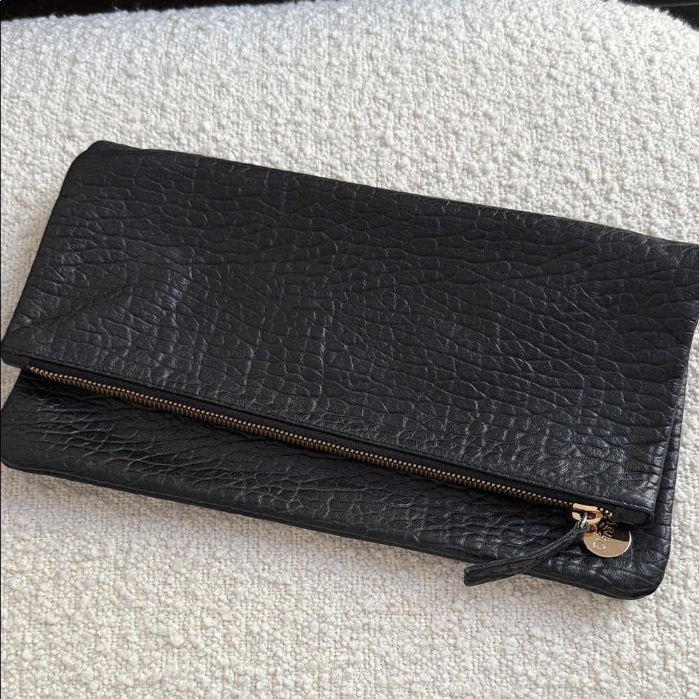 Clare V. Black Clutch with Gold Accents